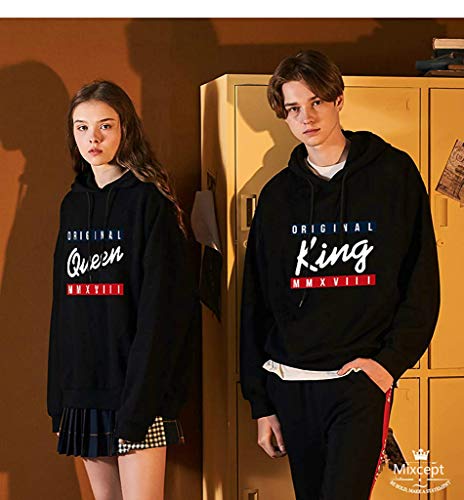 Mixcept King Queen - Juego de sudadera con capucha para parejas, San Valentín, regalo para parejas, parejas, parejas, pareja, couple, Mr y Mrs, 1 pieza, Black-queen 1pc, S