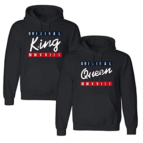 Mixcept King Queen - Juego de sudadera con capucha para parejas, San Valentín, regalo para parejas, parejas, parejas, pareja, couple, Mr y Mrs, 1 pieza, Black-queen 1pc, S