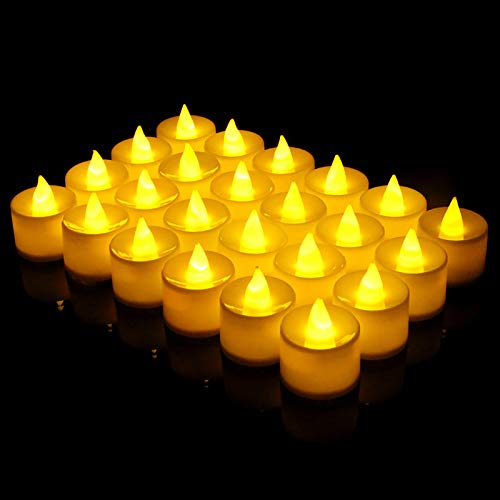 Mobxpar Velas LED Sin Fuego 24 Pack, Luces de Té sin Llama Velas Eléctricas con Baterías Decoración para San Valentín, Halloween, Navidad, Cumpleaños, Bodas y Fiestas [Amarillo cálido, parpadeo]