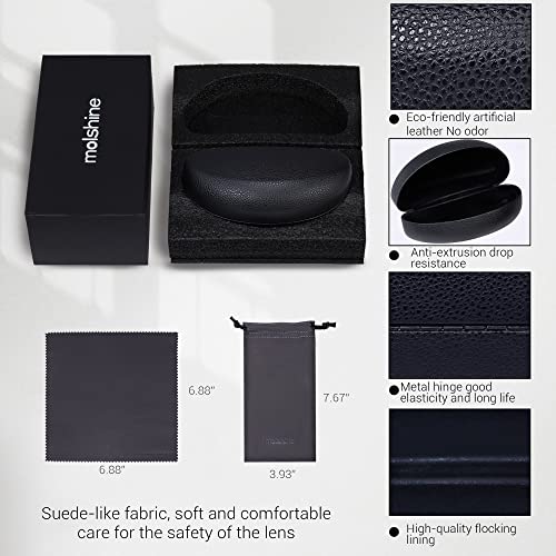 Molshine Funda rígida para gafas, funda clásica extra grande para gafas de sol y gafas, Negro, L