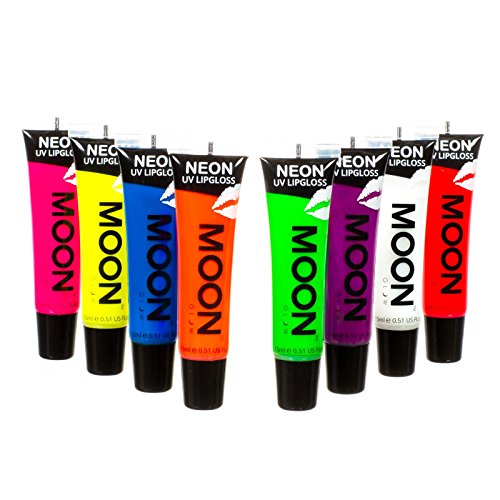 Moon Glow Neon UV Lip Gloss – Juego de 8 – Perfumado y brilla intensamente bajo los rayos UV!