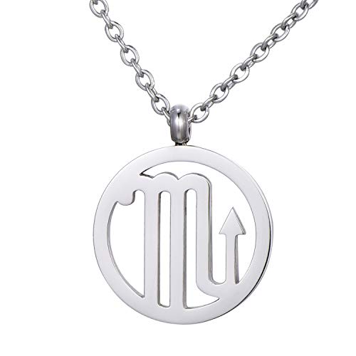 Morella Collar Acero Inoxidable Plata con Colgante Signo del Zodiaco Escorpio en Bolsa de Terciopelo