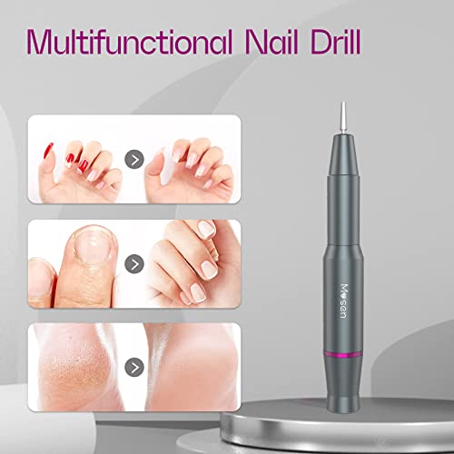 Mosen Torno para Uñas Profesional Electric Nail Drill con Cabezal de Cerámica de Maíz Dispositivo Portátil para Uñas 23000 RPM con 12 Brocas y 56 Anillos de Lijado para Manicura y Pedicura