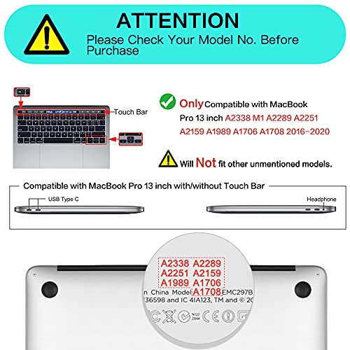 MOSISO Funda Dura Compatible con MacBook Pro 13 A2338 A2289 A2251 A2159 A1989 A1706 A1708, Plástico Ola Mármol Carcasa Rígida&Funda Protectora&Protector de Pantalla&Piel Teclado&Cubierta Webcam,Azul