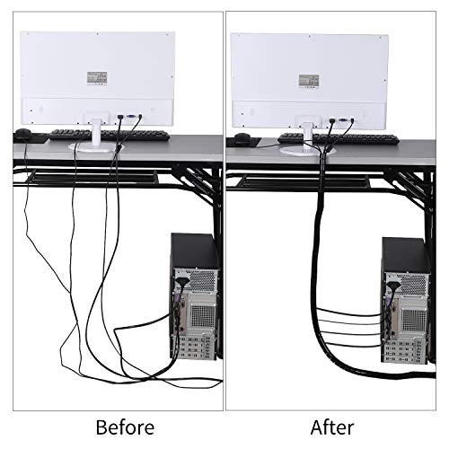 MOSOTECH Organizador Cables, Cubre Cables de 2 x 1.5m, Flexible Funda Organizador Cables, Organizador de Cables Mesa, Recoge Cables para Office y PC Escritorio-Negro y Gris (Ø2.6cm y Ø2.2cm)