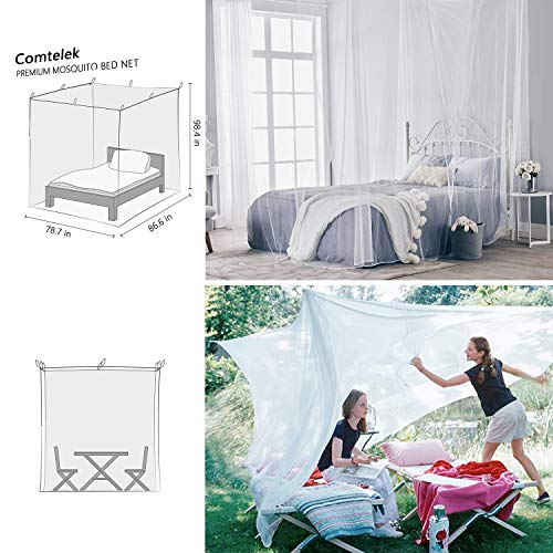 Mosquitero para dosel de cama, cortinas de cuatro esquinas para colocar en la cama, elegante mosquitero, gancho de palo y cuerda de profesión para red, cortinas de toldo de malla de pantalla, White