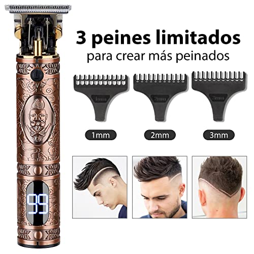 MOULEI Máquina de Cortar Pelo Profesional,Cortapelos inalámbrico Hombre Cortador de Pelo Recargable con Hoja T,Recortadora de Barba de Espacio Cero con 3 Peines-guía para Uso de Hogar y Peluquería