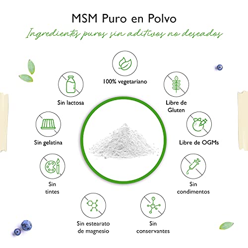 MSM en polvo - 1,1 kg (1100g) - Metilsulfonilmetano cristalino 99,9% puro - Factor de malla 40-80 - Azufre orgánico - Vegano