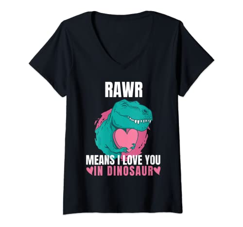 Mujer Rawr significa que te amo en dinosaurio lindo T-Rex Valentine Love Camiseta Cuello V