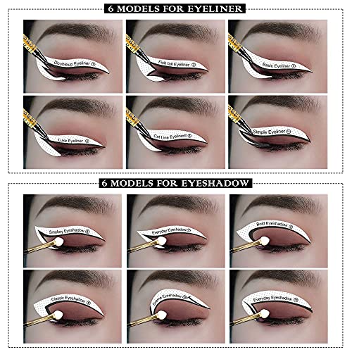 MWOOT 20 Piezas Plantilla Delineador de Ojos, Reutilizable Plantilla Eyeliner Sombra para Delinear Ojos, 12 Estilo Eyeliner Eyeshadow Stencils Template, Quick Herramienta Maquillaje para Principiantes