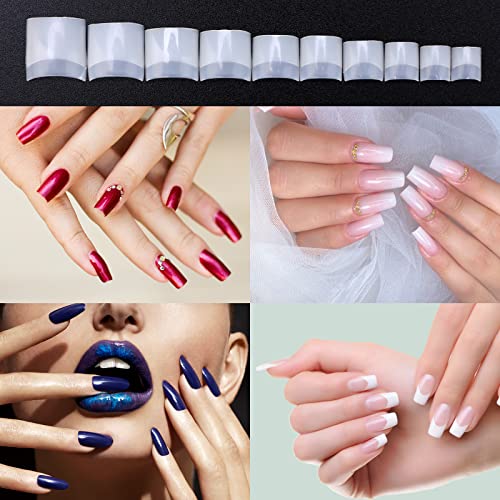 MWOOT 500 Piezas Tips Uñas Postizas Nail Art Tip, Francesa Acrílico Puntas Uñas Falsas, Media Tapa Tips Uñas Acrilicas Extensión Pegatina para DIY Niñas Manicura Inicio Decoración, 10 Tamaños(Natural)