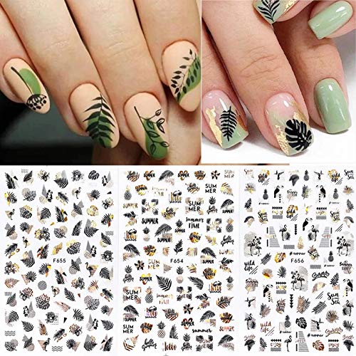 MWOOT Pegatina Uñas para Nails Art, 8 Hojas Pegatinas Decoración de Uñas, Sticker Autoadhesivas 3D para Manicura de Belleza Uñas Dorado, Hoja Flamenco Nailart Sticker