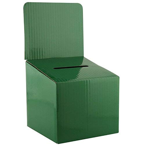 My Charity Boxes – Caja de cartón de tamaño mediano - Urna - Buzón de sugerencias - Urna para rifa - Caja para entradas - Con tapa extraíble para utilizarla en el mostrador (5 unidades), color verde