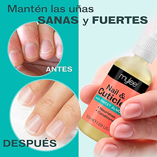 Mylee Aceite para cutículas y uñas de almendras dulces 50ml - Aceite Acondicionador de Cutículas Hidratante y Nutritivo, Fórmula no Grasa, no deja residuos pegajosos, Ligeramente Perfumado