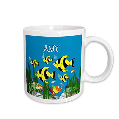 N / A Plantas Tropicales Coloridas, diseño de Peces Personalizado con Nombre Femenino Amy, Taza de cerámica