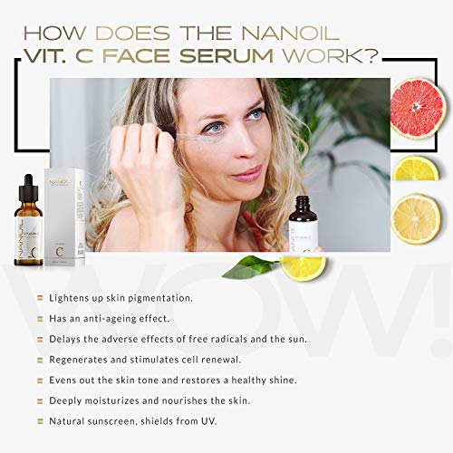 Nanoil Vitamin C Face Serum - Sérum facial aclarador, iluminador y antienvejecimiento con vitamina C