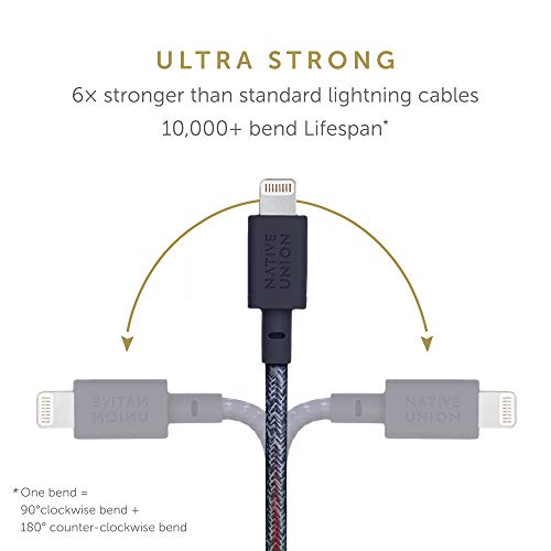 Native Union Night Cable USB-A a Lightning - Resistente Cable de Carga Lightning a USB de 3 m con Nudo Lastrado [con Certificado MFi] Compatible con iPhone/iPad (Indigo)