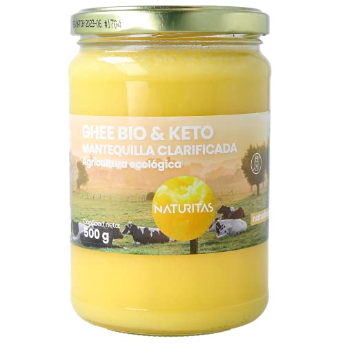 Naturitas Ghee Mantequilla Clarificada bio | 500ml | Agricultura ecológica | Vacas alimentadas de pastos ecológicos | No contiene hormonas | Facilita la digestión | Protege el colon.