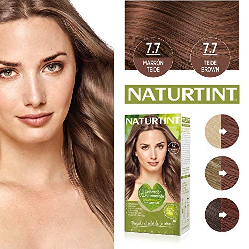 Naturtint Coloración 7.7 Marrón Teide. Tinte sin Amoniaco. 100% Cobertura de Canas e Hidratación. Ingredientes y Aceites Vegetales. Color Natural y Duradero. Pack de 3