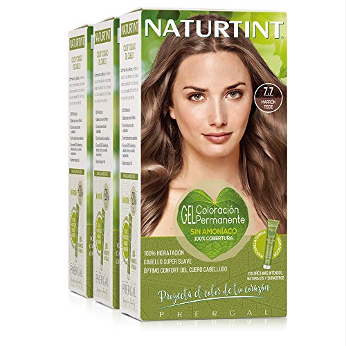 Naturtint Coloración 7.7 Marrón Teide. Tinte sin Amoniaco. 100% Cobertura de Canas e Hidratación. Ingredientes y Aceites Vegetales. Color Natural y Duradero. Pack de 3