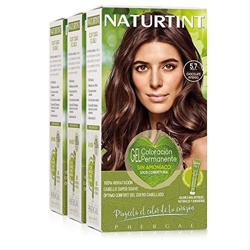 Naturtint Coloración. Tinte sin Amoniaco.100% Cobertura de Canas. Ingredientes Vegetales. Color Natural. 5.7 Castaño Claro. Pack de 3