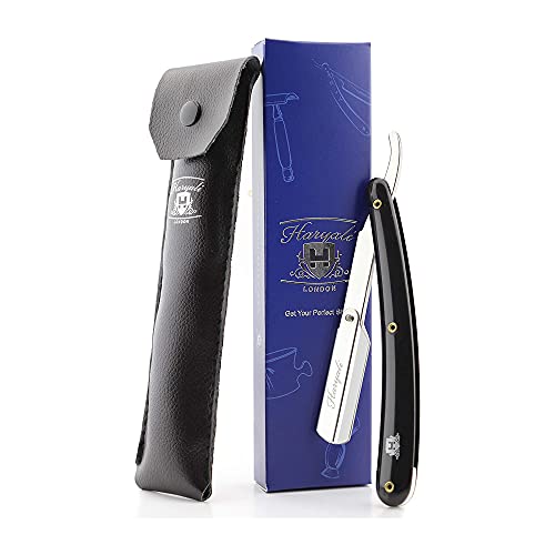 Navaja de afeitar para hombre, color negro, estilo barbero (cuchillas no incluidas), con funda de cuero. Navaja de afeitar perfecta para todo tipo de afeitado profundo.