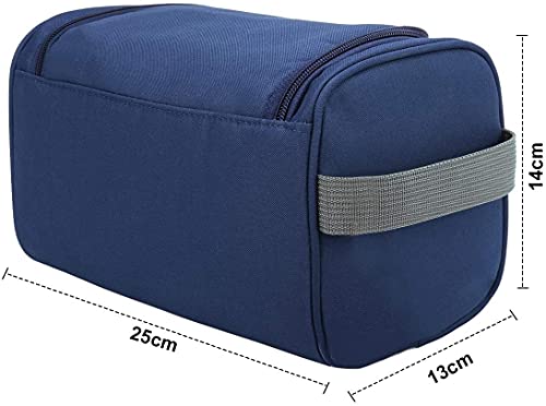 Neceser de Viaje Hombre Pequeño, Neceser de Lona Impermeable Portátil para Maquillaje, Organizador de Kit de Afeitado con un Gancho - Azul