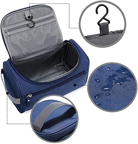 Neceser de Viaje Hombre Pequeño, Neceser de Lona Impermeable Portátil para Maquillaje, Organizador de Kit de Afeitado con un Gancho - Azul