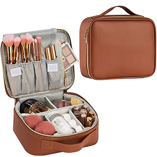 Neceser Maquillaje Bolsa de Maquillaje Cosméticos Beauty Case de Viaje Maletin Manicura Joyero Organizador Esmalte de Uñas Estuche Maquillaje Vacio para Mujer Viaje Profesional Cuero de PU, Marrón