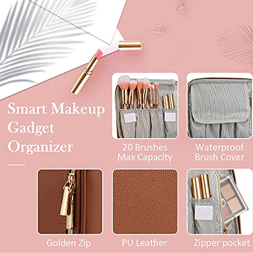 Neceser Maquillaje Bolsa de Maquillaje Cosméticos Beauty Case de Viaje Maletin Manicura Joyero Organizador Esmalte de Uñas Estuche Maquillaje Vacio para Mujer Viaje Profesional Cuero de PU, Marrón