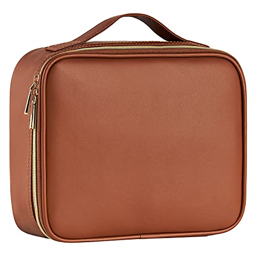 Neceser Maquillaje Bolsa de Maquillaje Cosméticos Beauty Case de Viaje Maletin Manicura Joyero Organizador Esmalte de Uñas Estuche Maquillaje Vacio para Mujer Viaje Profesional Cuero de PU, Marrón