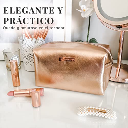 Neceser Mujer para Ordenar Bolso - Organizador de Maquillaje, Bolsa de Aseo o Estuche Escolar - Neceser de Viaje - Oro Rosa - Lily England