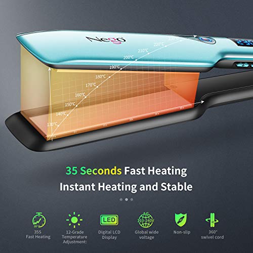 Nego Plancha de Pelo Profesional, Plancha y Rizador 2 en 1 Modelador Multifunción con Revestimiento de Cerámica Alisadora y Rizadora Adecuada Pantalla digital LEDajustable de 180 ℃ a 230 ℃