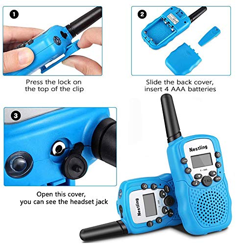 Nestling Walkie Talkie Niños Pantalla LCD de 8 Canales Linterna incorporada VOX 10 Tonos de Llamada Walkie Talkie Niñas Regalo de Juguete para niños (2pcs Azul)