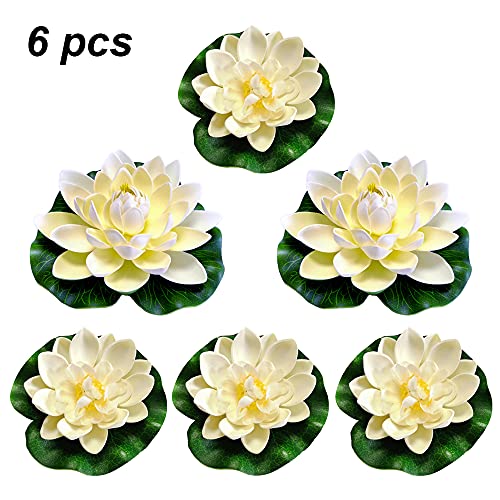 Niaciswe Nenufares Flotantes Artificiales 5 Piezas Nenufar Plantas de Estanque Flor de Loto Planta Artificial Lirio de Agua Artificiales Flotante para Estanque Piscinas Boda Acuarios Decoración Blanco