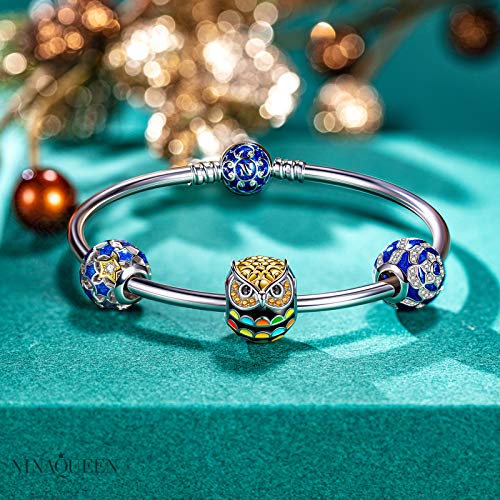 NINAQUEEN Charm para Pandora Charms Plata 925 Búho Dia de la Madre Regalos Originales para Mujer Niña Regalos de Cumpleaños Aniversario para Ella para Madre Novia Esposa, con Embalaje de Caja Joyería