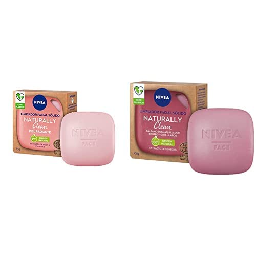 NIVEA Naturally Clean Limpiador Facial Sólido con extracto de rosa y vitamina E + NIVEA Naturally Clean Limpiador Facial Sólido con extracto de té negro