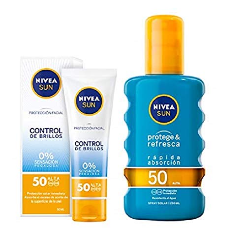 NIVEA SUN crema solar facial FP50 + Protege & Refresca Spray Solar FP50