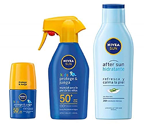 NIVEA SUN Spray Solar Niños FP50 + Roll-On Solar Niños Protege & Juega FP50 + After Sun Loción HidratanteSpray Solar Niños FP50 + Roll-On Solar Niños Protege & Juega FP50 + After Sun Loción Hidratante