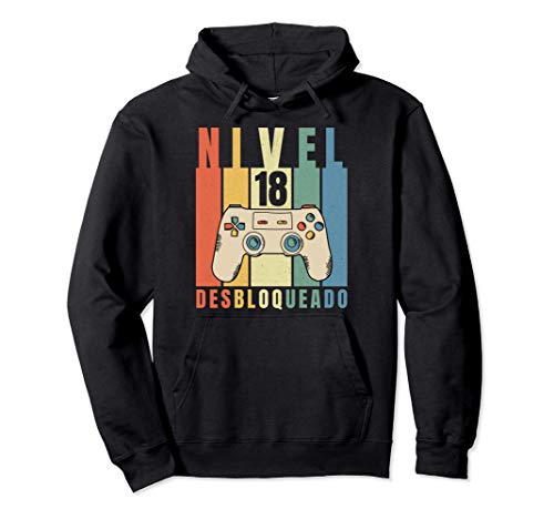 Nivel 18 Desbloqueado Gamer 18 Años 2003 Divertido Chico Sudadera con Capucha