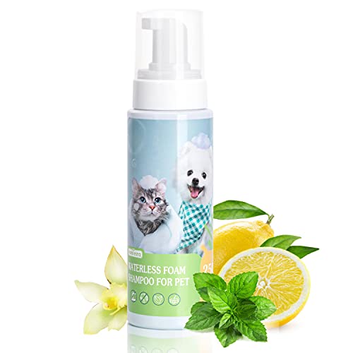 Nobleza Champú Espuma de Lavado en Seco para Perros y Gatos y Conejo,Hipoalergénico,Adecuado para Mascotas con Baja Resistencia: Gatitos, Cachorros,con La Fragancia de la Hierba de Limón (250ml)