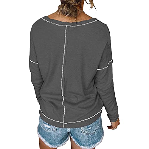 Novedades para Mujer OtoñO/Invierno Gran Oferta Color Puro Casual Bolsillo Suelto Manga Larga Camiseta para Mujer Top