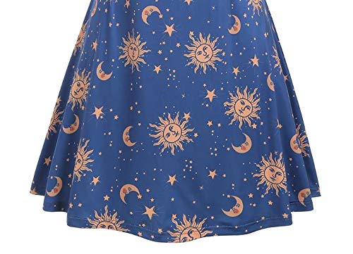 NP Sol, Estrellas y Luna Print Plus Size Swing Dress sin mangas de verano de las mujeres