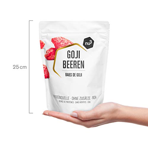 nu3 Bayas de Goji Premium - 500g Superalimento de moda - Secadas naturalmente sin sulfato - Ideal para el desayuno - Ayuda a fortalecer el sistema inmunológico - Contiene vitaminas y minerales