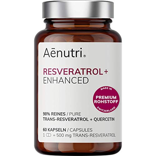 NUEVO: Resveratrol Plus dosis alta | 500 mg Premium Trans-Resveratrol de Suiza por cápsula | Fórmula optimizada con quercetina | Calidad probada en laboratorio de DE | 60 cápsulas