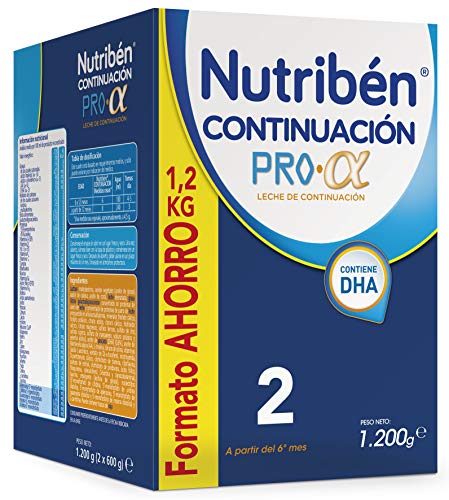 Nutribén Pack Continuación Proalfa 2 Leche En Polvo De Continuación Para Bebés, De 6 A 12 Meses, color Blanco, 1200 g - Pack de 2