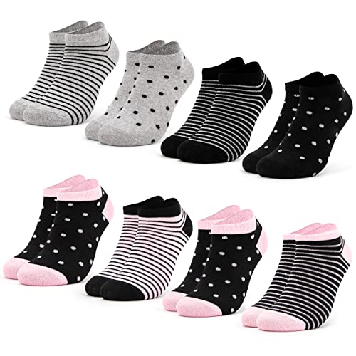 Occulto 8 pares de Calcetines para Mujer | Calcetines para Zapatos de Verano para Mujer | Calcetines cortos de Algodón para Mujer Turquía 39-42 Negro-Rosado