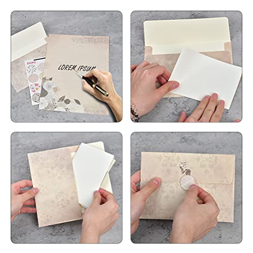 OFNMY Juego de 80pcs papel Vintage de escritura con 4 estilos diferentes + 40 Pegatinas para Regalo Fiesta Boda Cumpleaños