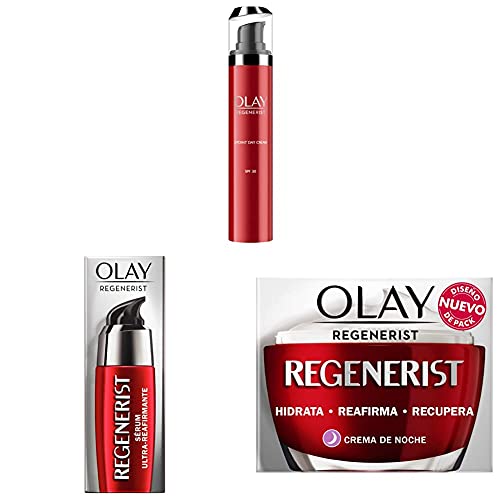 Olay Regenerist Hidratante con SPF30, Crema facial con protección solar + Sérum De Día Ultrarreafirmante + Crema Facial De Noche, Fórmula Con Vitamina B3 Y Niacinamida