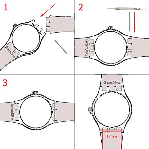 OliBoPo - Hebilla de acero inoxidable chapada en plata, resistente al agua, correa de reloj de goma de silicona